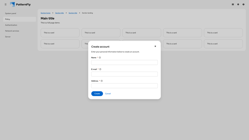 Modal with form screenshot