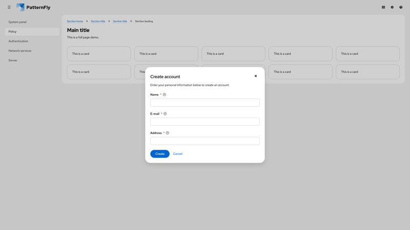 Modal with form screenshot