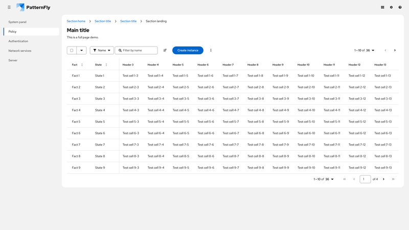 Sticky header and multiple columns screenshot