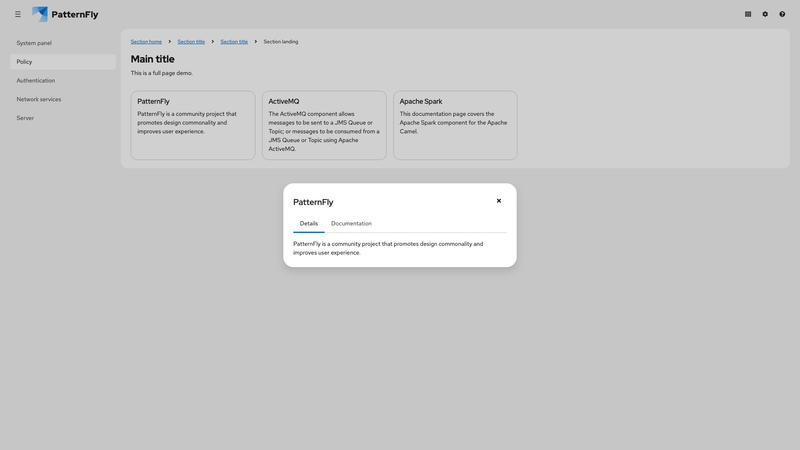Modal tabs screenshot